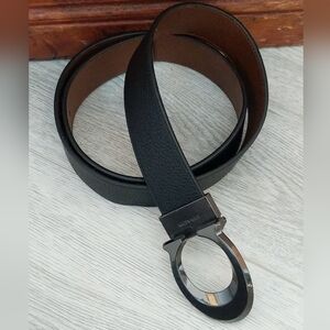 Coach Men's Reversible Belt Plaque Black/Brown Leather Size Up To 40 Cut To Size